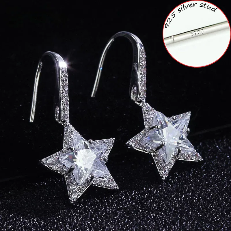 

SINLEERY Luxury Crystal Star Drop Dangle Earrings Women Hanging Earring Bridal Wedding Jewelry ES234 SSB