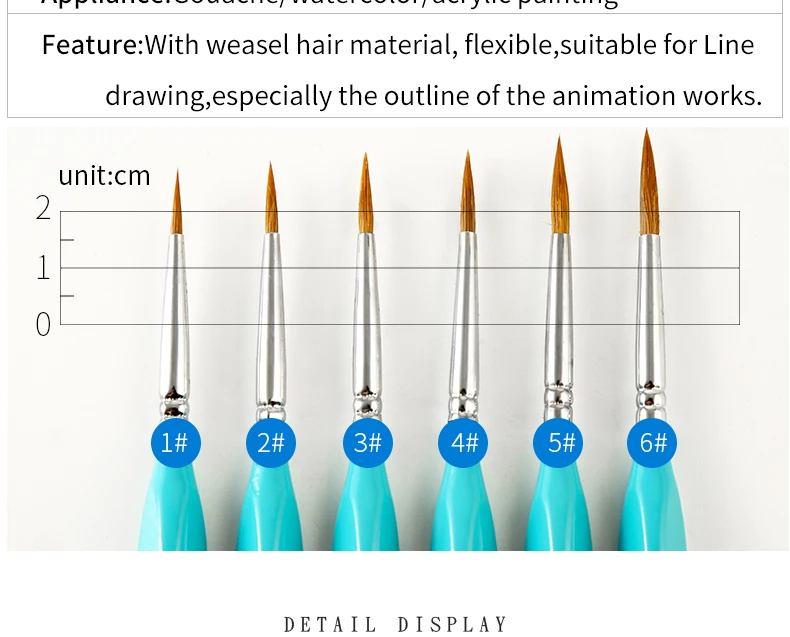 6 шт ласка крюк линия Ручка Тонкая Вода цвет краски кисти набор для рисования искусство гуашь Вода цвет масло краски ing принадлежности художественные Кисти