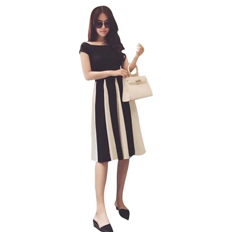 

Women Summer two piece set New Style Sexy Charming Slim Fit Striped Off Shoulder Short Sleeve Dresses Sets ensemble femme