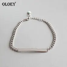 OLOEY,, Одноцветный, 925 пробы, серебряная цепочка, браслеты для женщин, женские, длинные, геометрические, гладкие полосы, браслет, ювелирные изделия YMB079