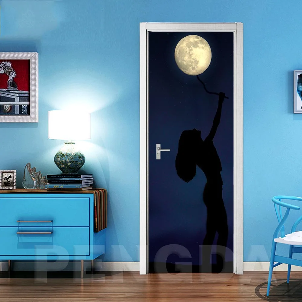 3D самоклеющиеся настенные художественные наклейки на дверь новая наклейка лунный свет для украшения дома двери ремонт романтичные обои печать картина