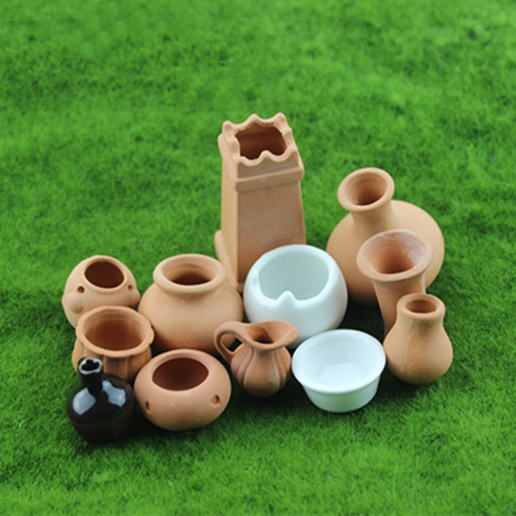 1/12 Handmade Ceramic Flowers Pot Model for Dolls House Garden Plant Rooms Decor Accessories