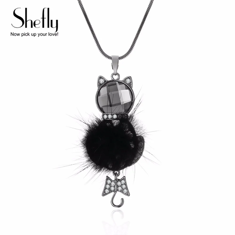

New Fashion Women Jewelry Crystal Pendant Necklace Fur Ball Cat Doll Animal Pompom Necklaces & Pendants Female Elegant Collier
