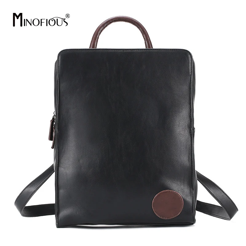 

MINOFIOUS New PU Leather Backpacks Fashion Casual Back Bag Black Soft School Bags Multifunctional Backpack for Women and Men