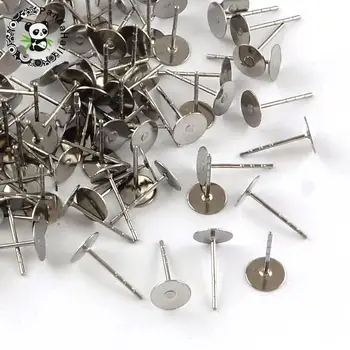 

316 Stainless Steel Flat Round Blank Peg EarStud Components, Stainless Steel Color, Tray: 6mm; 12x6mm, Pin: 0.8mm