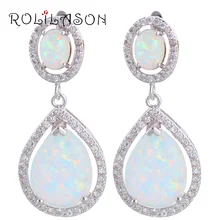 Regalos delicados para los amigos venta al por mayor y al por menor blanco del ópalo de fuego de plata estampado aretes de joyería moda OE279