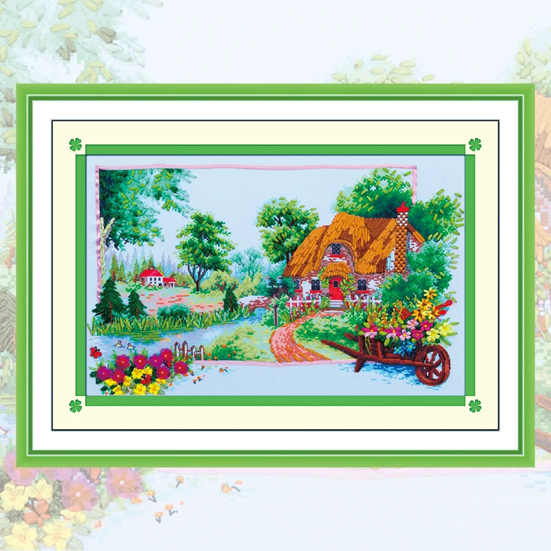 

Ribbon Embroidery & diy Decorative Painting Landscape Forest Scenic, Needlework Craft Cross Stitch Kit Home Decor C-0111