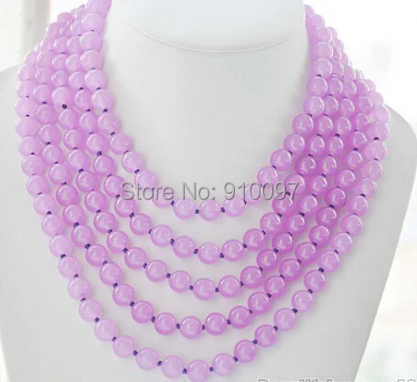

free shipping >>10mm real Natural stone round lavender * bead necklace 100inch