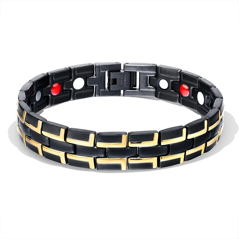 

Fashion Top Quality Men Bracelet Bangles Health Magnets Hologram Bracelets For Women Jewelry Black Gold Color Lovers Bracelets