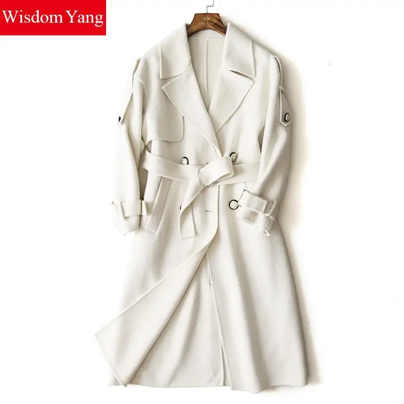 Wisdom Yang женские пальто из овечьей шерсти Альпака белый теплый зимний элегантный Тренч с поясом длинное шерстяное пальто куртки Casacos - Цвет: see picture