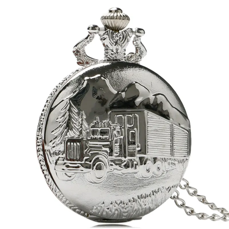 

Silver Truck Car Pocket Watch Antique Style Necklace Pendant Steampunk Vintage Gift for Men