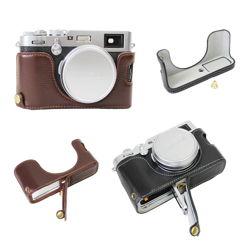 Newest Genuine Leather Camera Case For Fuji X100F Fujifilm X100F Camera Bag Half Case Bottom ...