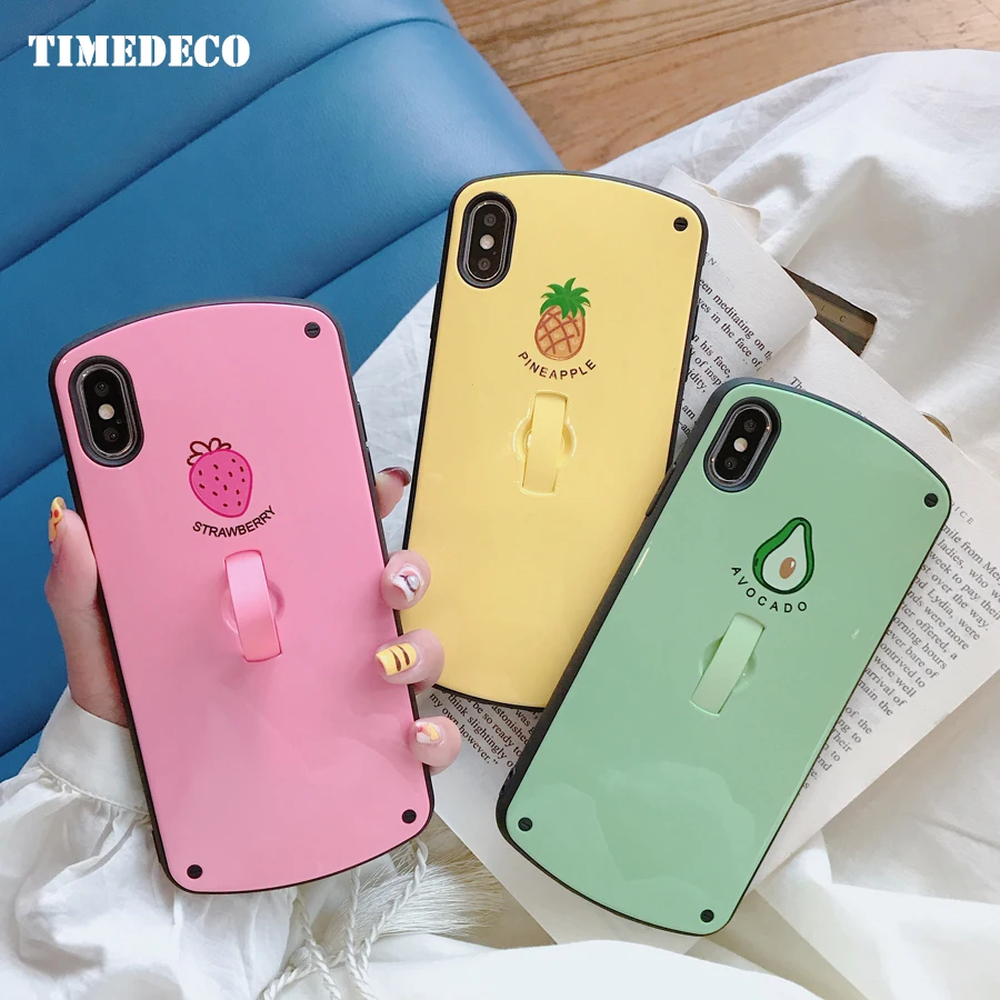 Simple Summer Fruit Phone Case For Coque iPhone 7 8 plus 6 s Kickstand Ring Strawberry Avocado Cover xs max Cute X Xr |
