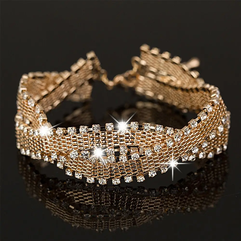 

2019 Wedding Bracelets & Bangles New Arrival full star super shiny rhinestone crystal silver ladies link chains