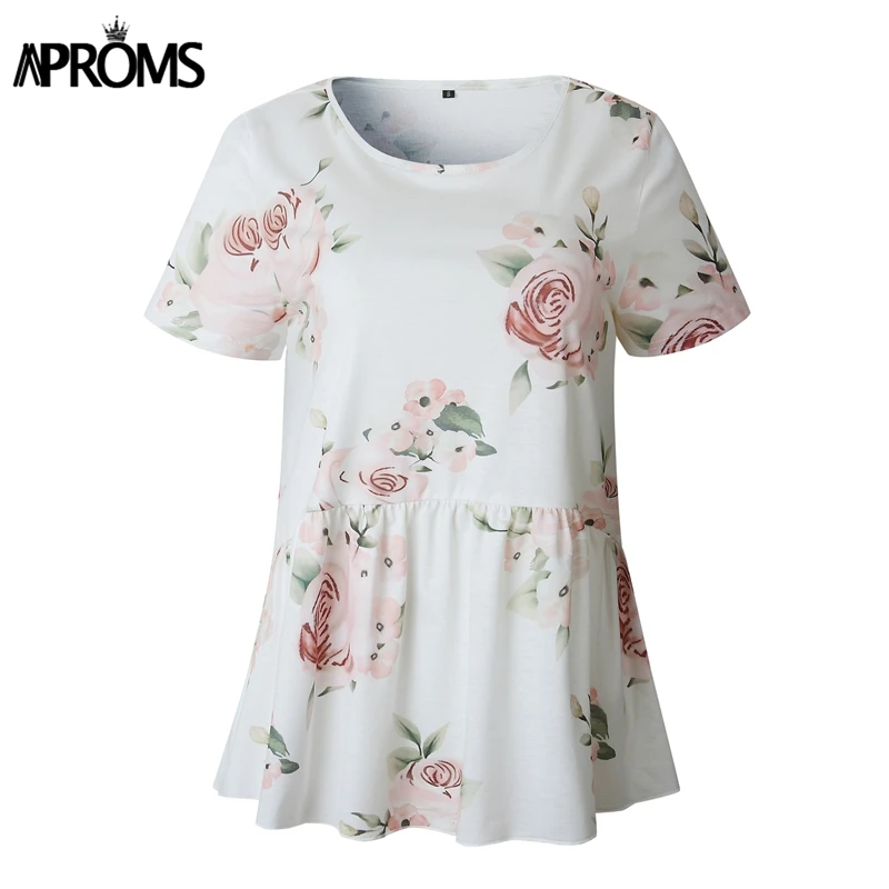 Aproms Корейская Милая футболка с цветочным принтом, женская летняя футболка с коротким рукавом, свободная Мягкая футболка, женские топы, женская одежда - Цвет: Белый