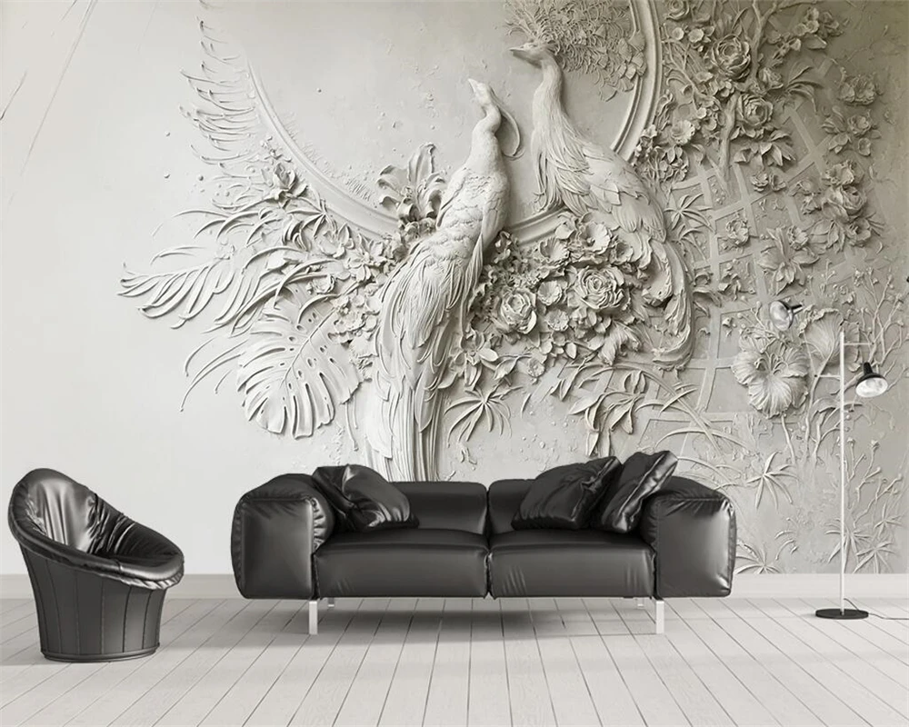 Beibehang на заказ обои 3D трехмерные тисненые Павлин ТВ диван задний план стены Гостиная Спальня росписи 3d
