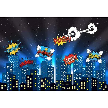 

Vinyl Photography backdrop Colorful Superhero theme buildings Modern birthday background photo studio camera fotografica G-156