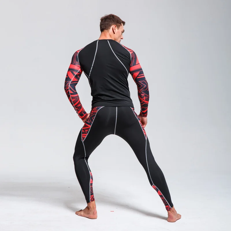 Men's Ski Underwear Sport Compression Second Skin Long Sleeve Shirt + Bottom 2 piece Tracksuit Rashguard Fitness Running Suit