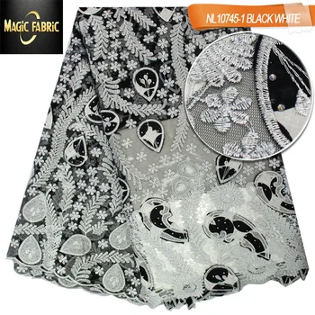 

High Quality African Lace Fabric Latest African Tulle Lace Nigerian Guipure Lace Fabric With Beaded NL10745