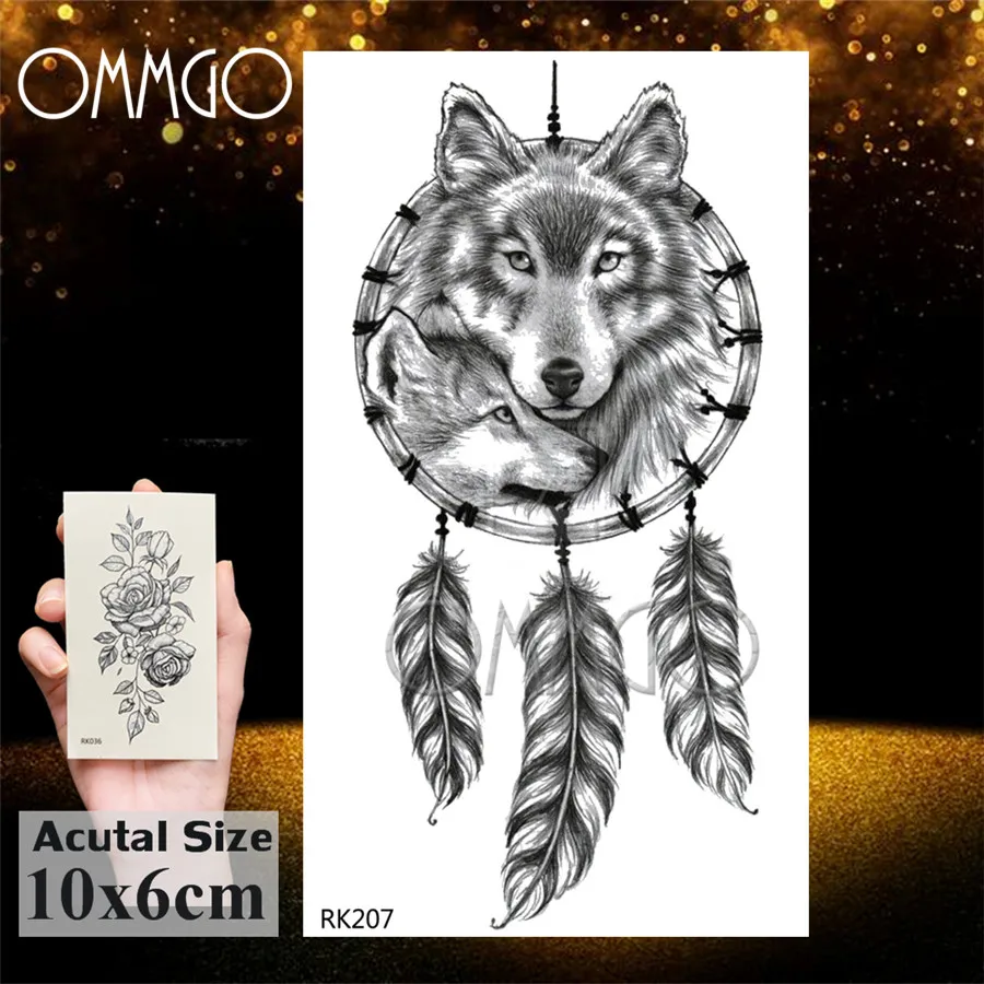 OMMGO перо Dreamcather планеты волк Ловец снов сосновый лес временная татуировка