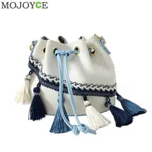 Этническая Для женщин кисточкой сумка-мешок моде длинные цепочки Crossbody мешок шнурок Сумки на плечо маленькая сумочка Винтаж Сумки На Плечо Лидер продаж
