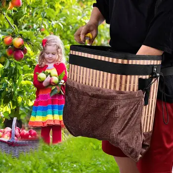

Natural Bamboo Collapsible Large Basket Fruit And Vegetable Harvest Picking Basket Apron For Farmer
