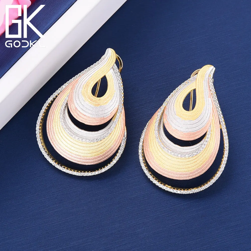 GODKI Luxury AAA Cubic Zirconia Necklace Earring Jewelry Sets Water Drop Geometry Dubai Silver Jewelry Sets For Women Wedding