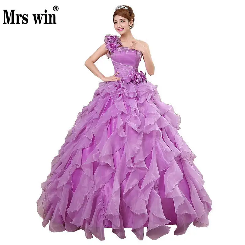 Quinceanera платья 2021 г. Mrs Win милое цветочное роскошное бальное платье на одно плечо с