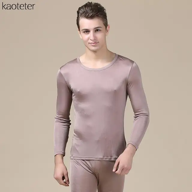 Buy 100 Pure Silk High Quality Men Long Johns Elastic O Neck Underwear Set