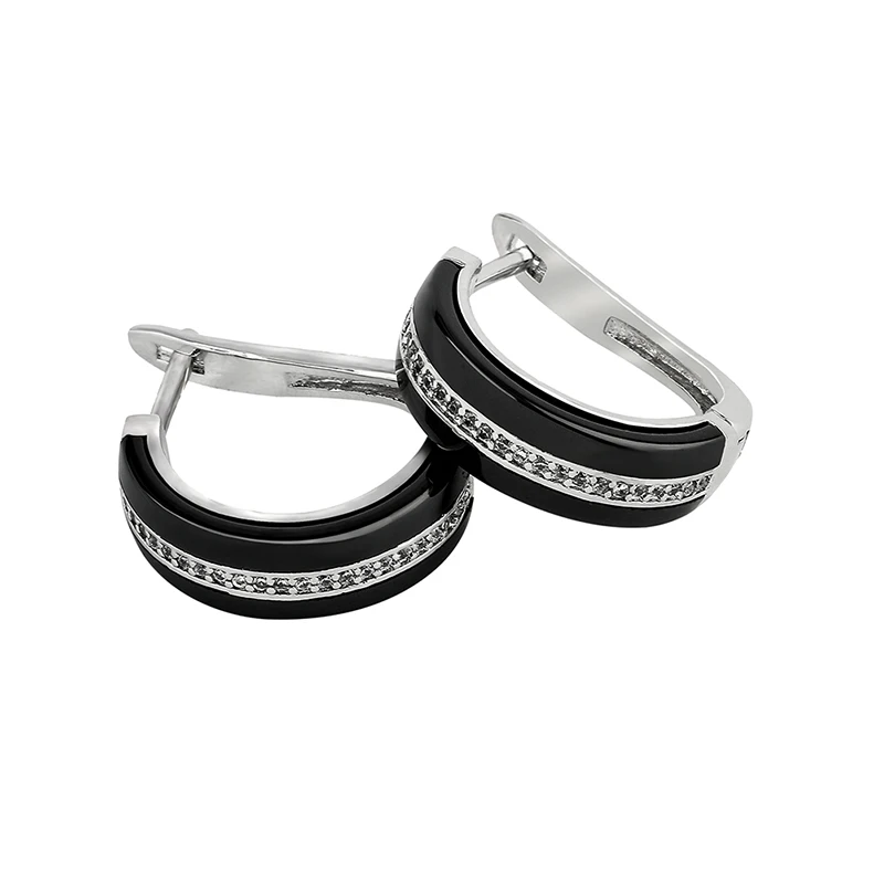 Новые керамические круглые серьги-гвоздики с AAA CZ, модные черно-белые Кристальные u-образные серьги для женщин, никель