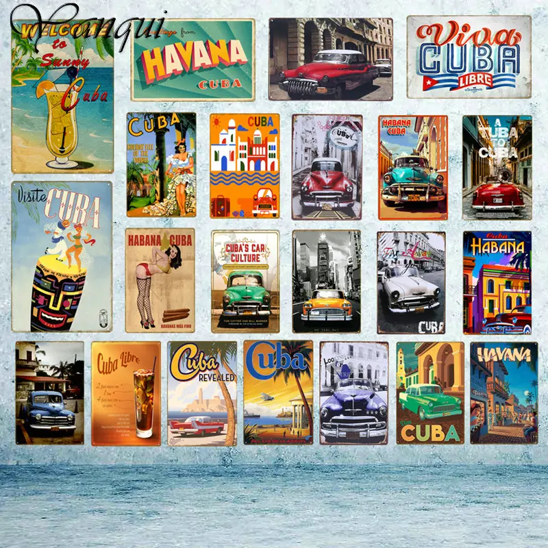 

Retro Havana Cuba Painting Tin Signs Vintage Decor Wall Stickers For Bar Pub Restaurant Hotel Decoration Metal Art Poster YQZ085