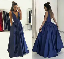 Глубокий v-образный вырез темно-синее платье для выпускного вечера Вечернее платье для вечеринки свадебное Гость формальное платье на