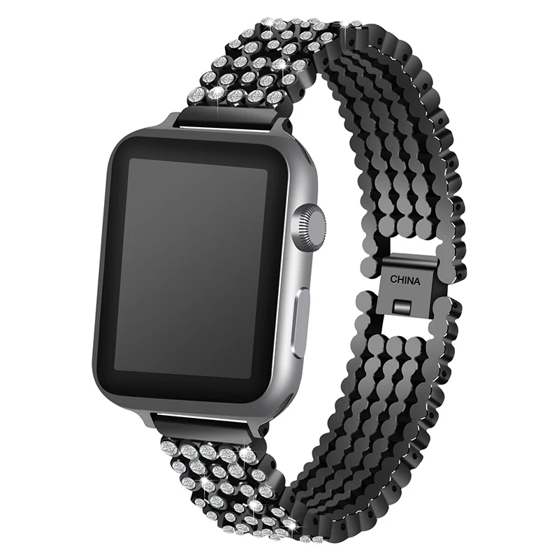 KINGBEIKE Stainless Steel Watchband For Apple Watch 38mm/40mm/42mm/44mm 1/2/3/4 Series Band Replacement Metal Bling Strap
