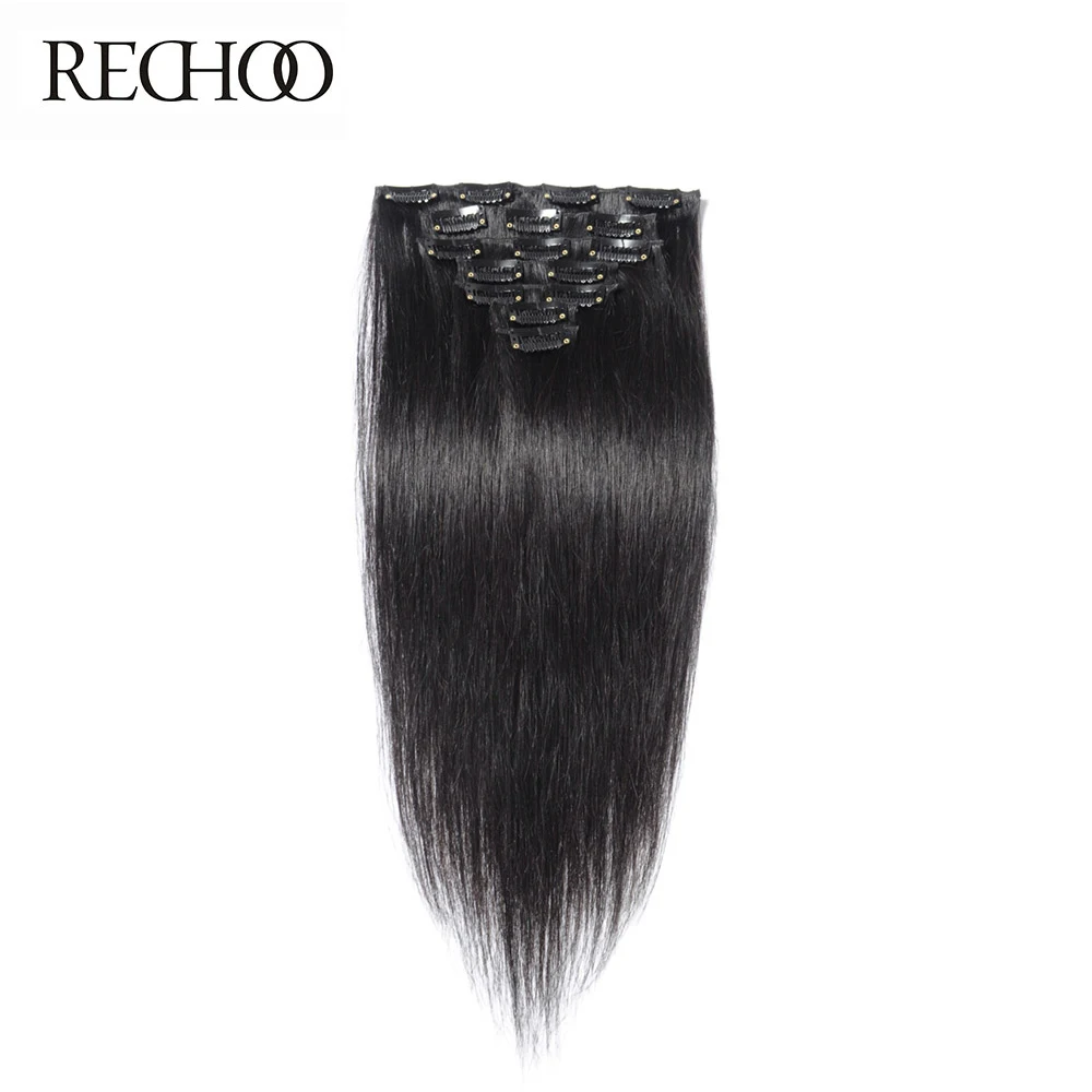 

Rechoo Non-remy 200 Gram Clip In Hair Extensions #1B Color Natural Black 100% Human Clip Ins Hair 16-26 Inches 10 Pcs