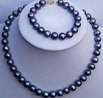 

Free Shipping >> zsfq stunning 8-9mm tahitian black pearl necklace bracelet set 14k
