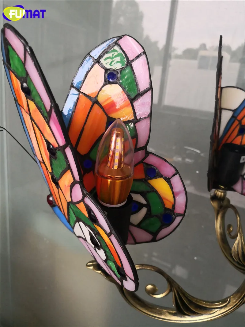 18Butterfly Stained Glass Tiffany Wall Sconce Lighting Fixture