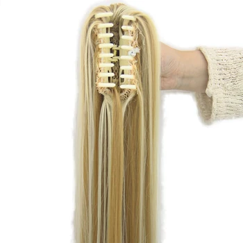Soowee Straight Long Clip In Hair Extensions Blonde Black Little Pony Tail High Temperature Fiber Synthetic Hair Claw Ponytails 6