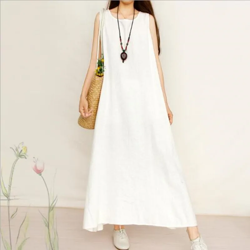 Robe Femme хлопковое льняное платье женское летнее повседневное Макси Платье с