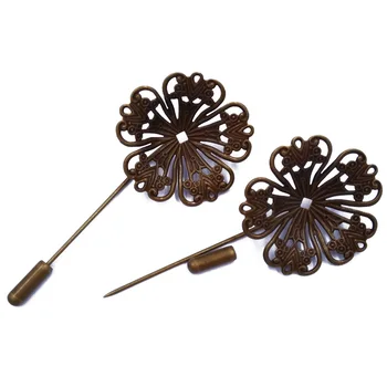 

Antique Bronze 100piece 50mm Brooch Pins with 32mm Filigree Flower Bead Caps Sharp Tip Muslim Hijab Pins Stick Brooches MHP40