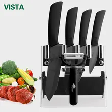 Kitchen knives Ceramic Knives Cook Set 3″ Paring 4″ Utility 5″ Slicing 6″ chef Knife+Holder+Peeler Sharp Black Blade
