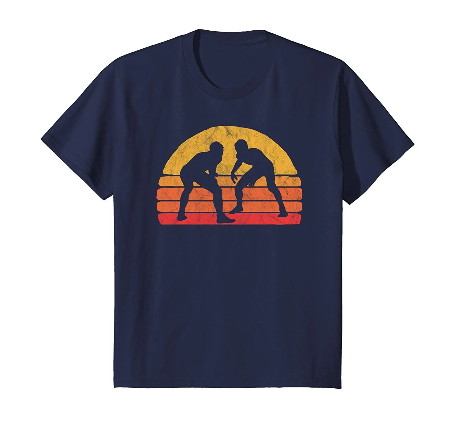 2019 تصميم شحن مجاني خمر المصارعة الجرافيك تي شيرت-اثنين المصارعون والشمس طباعة جولة الرقبة رجل