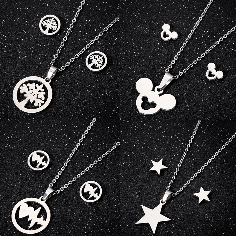 

Animal Mouse Cartoon Mickey Necklaces Earrings for Women Kids Gold Necklace & Pendant Jewelry Set Girls Christmas Gifts Bijoux