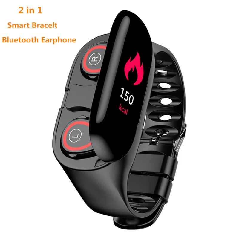 

Newest Style M1 2 in 1 Smart Bracelet Watch Bluetooth Earphone Heart Rate Monitor Smart Wristband 15 Days Standbys Sport Watch