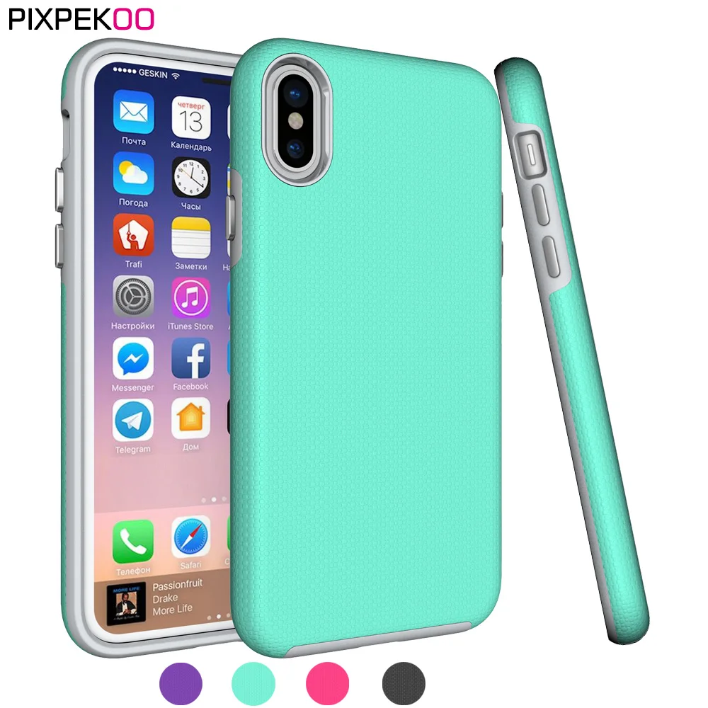 Pixpekoo для iphone х Чехол Двойной Слои Гибридный Heavy Duty матовая поверхность