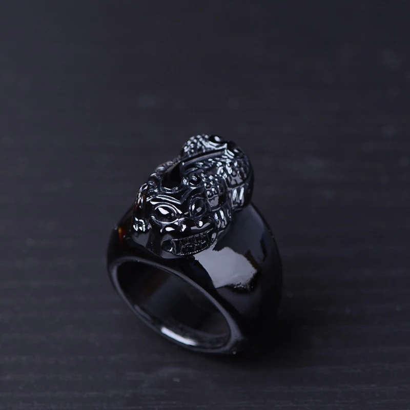 Черное кольцо из натурального Обсидианового камня, резное кольцо PiXiu Lucky men, кольцо на палец, энергетический камень, кристалл, подарок, кольцо для большого пальца, ювелирное изделие