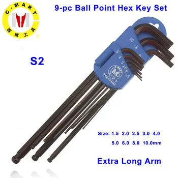 

C-MART Tools Good Quality 9PCS S2 Wrench Allen Key Socket Hexagonal Wrenches Set Spanner For Repair Bicycle Hand Tool Set