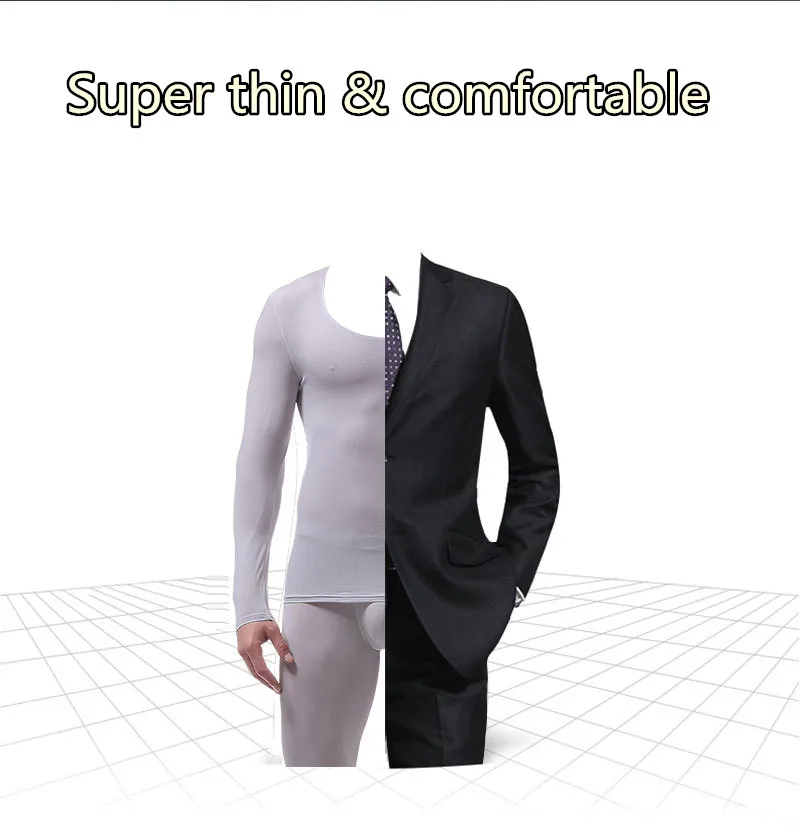 Men's Ultra-thin Ice Silk Underwear Sets Seamless Men's Transparent U Pouch Bag Design Sexy Breathable Long Johns(for A Suits) mens long underwear sets