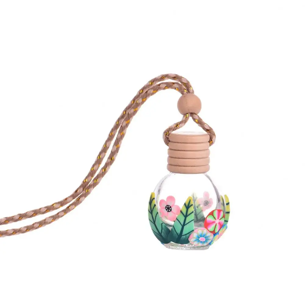

Home Car Hanging Air Freshener Perfume Fragrance Flower Print Empty Glass Bottle