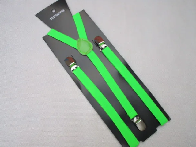 Новые модные мужские 1,5 см широкие однотонные регулируемые тонкие подтяжки с клипсами Эластичные подтяжки для женщин - Цвет: Зеленый