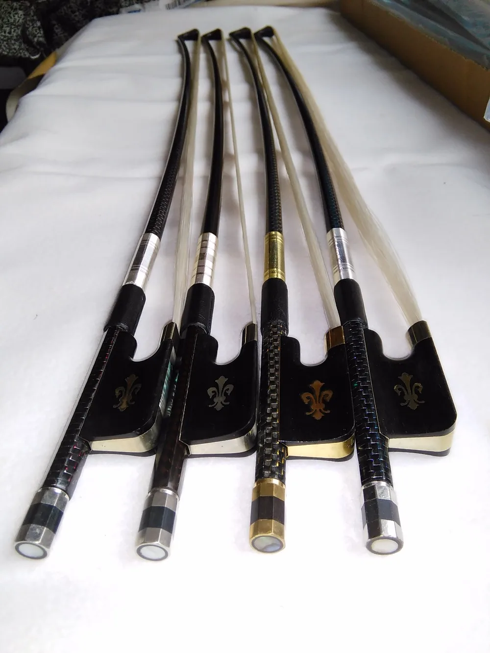 4 PCs Nice Quality Cello Bow 4/4 Ebony Frog with pro wire inlay quality white bow hair